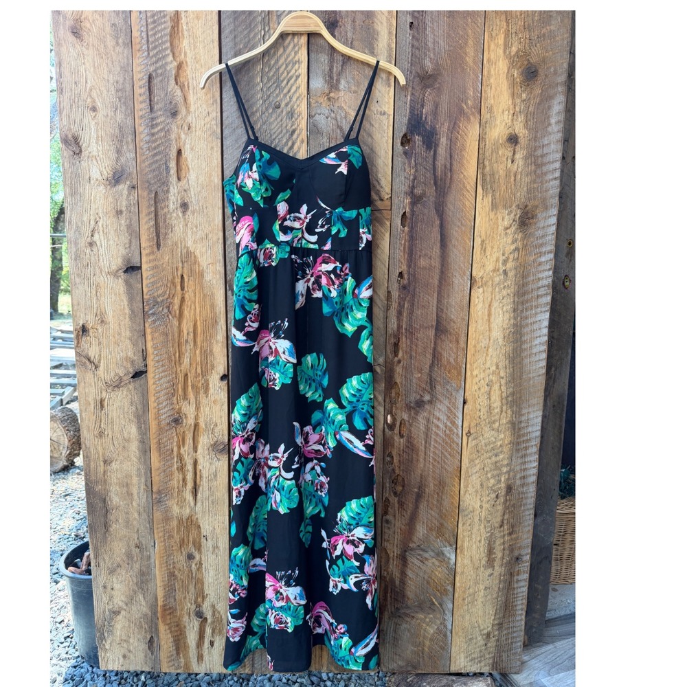 Maxi Dress Womens L Babydoll Tropical Botanical Resort Cruise Vacation Island